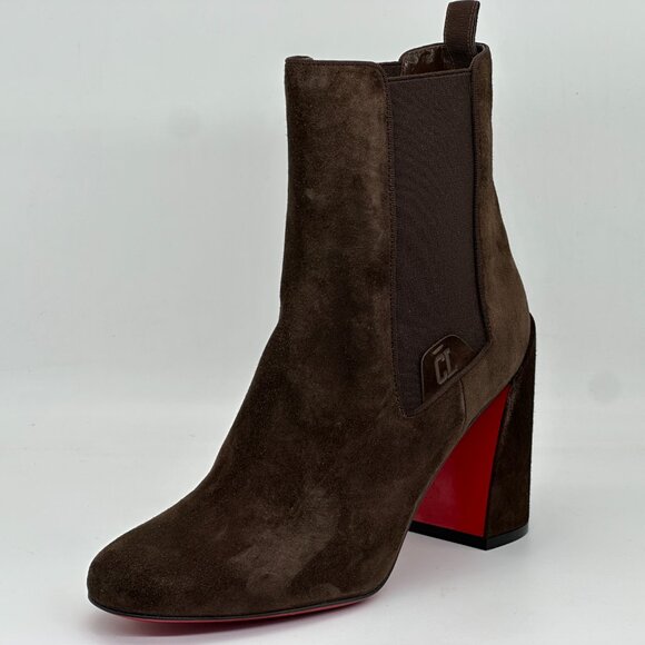 Christian Louboutin TURELASTIC 85 Suede Chelsea Ankle Bootie Boots Heels - Picture 7 of 16